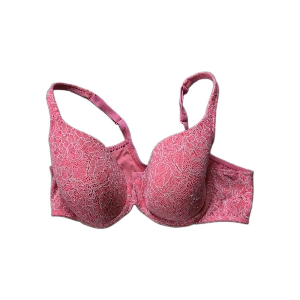 Cacique Lightly Lined T Shirt Pink Floral Lace Underwire Bra 40C Full Coverage